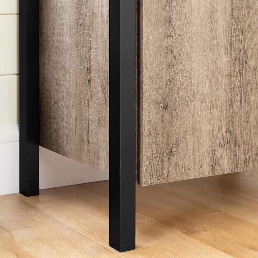 Weathered Oak and Matte Black Bar Cabinet with Storage M7955