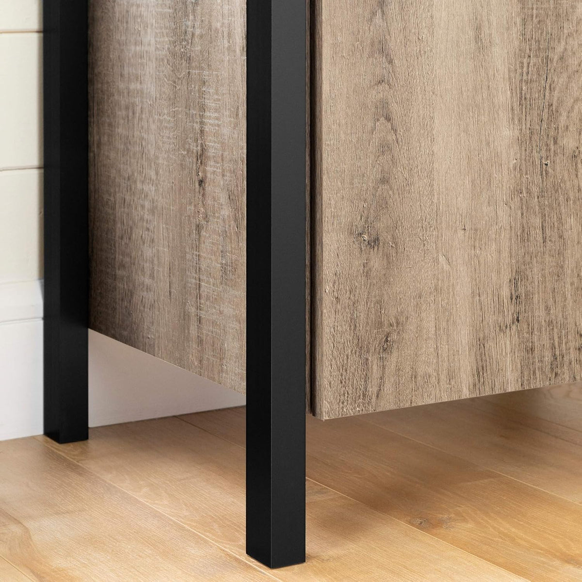 Weathered Oak and Matte Black Bar Cabinet with Storage M7955