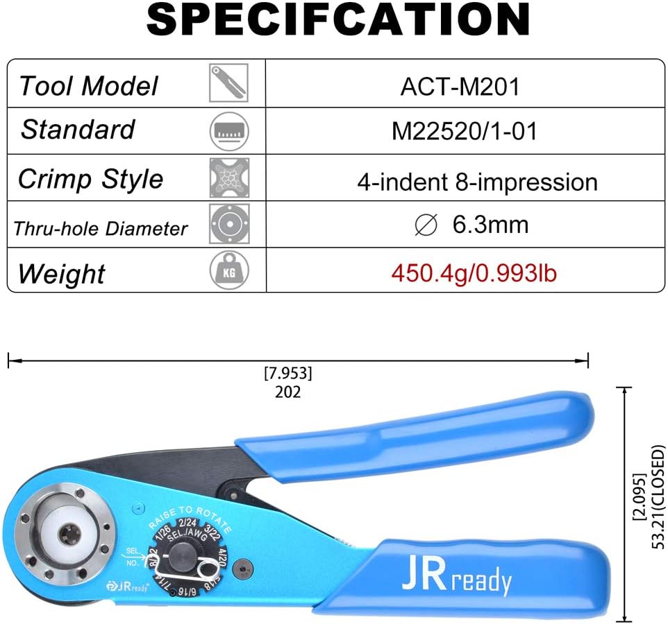 8 indent crimping tool for heavy duty circular rectangular electrical connector wire 12-26 awg Q98038