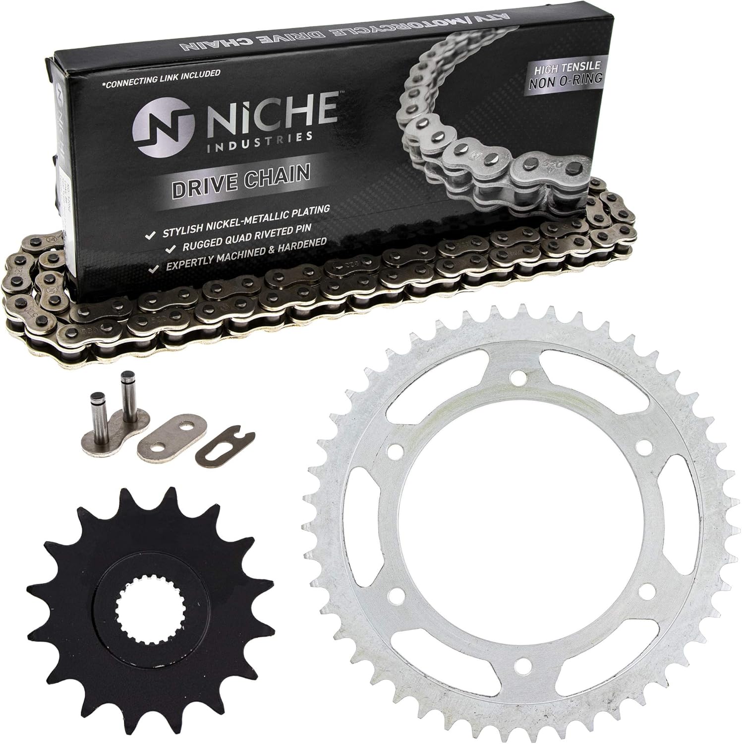 Drive Sprocket Chain Combo Front 16 Rear 47 Tooth 520NZ Standard 112 Links Pack of 2 G735