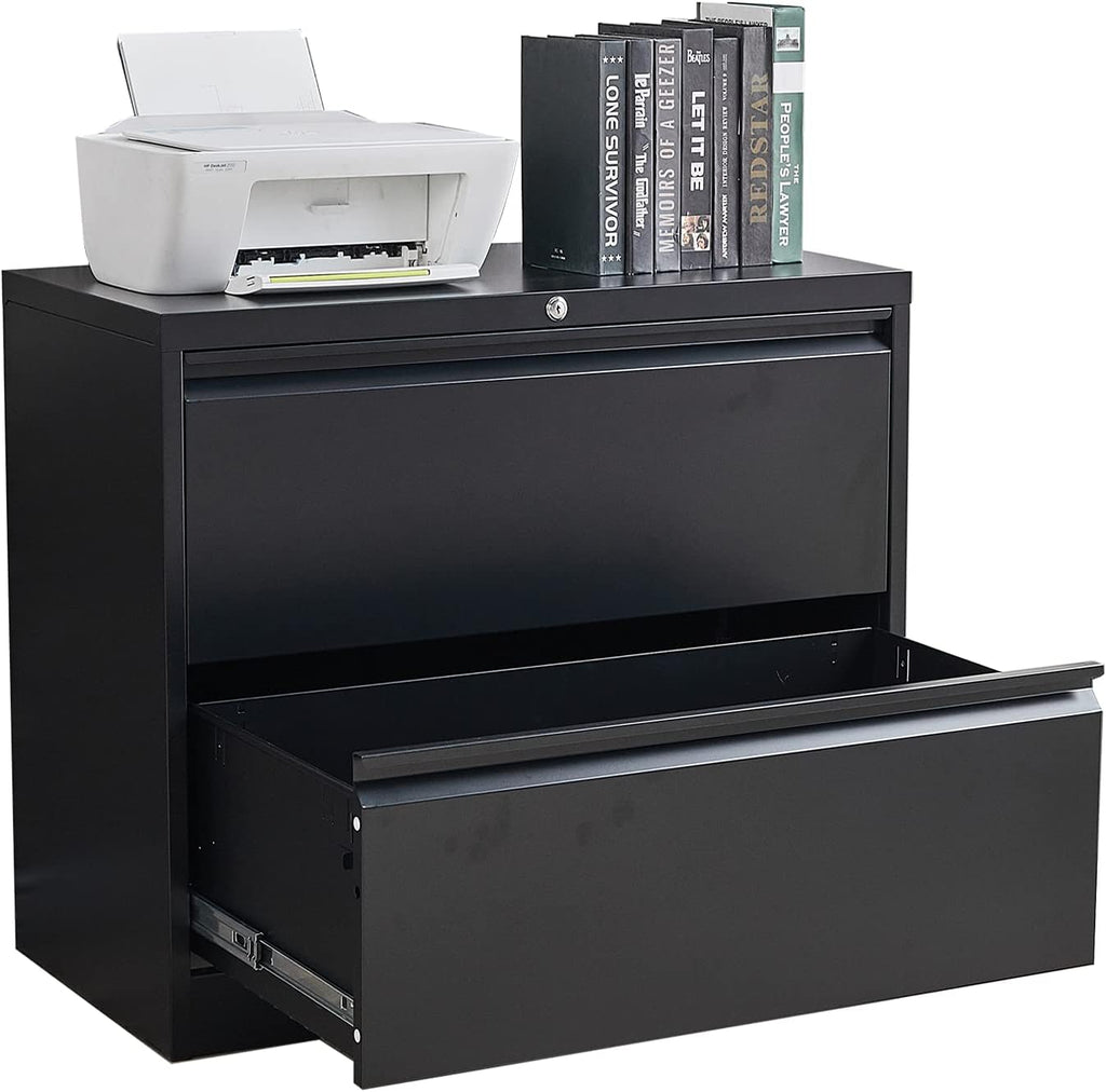 2 Drawer Black Steel Lateral File Cabinet with Lock K4949