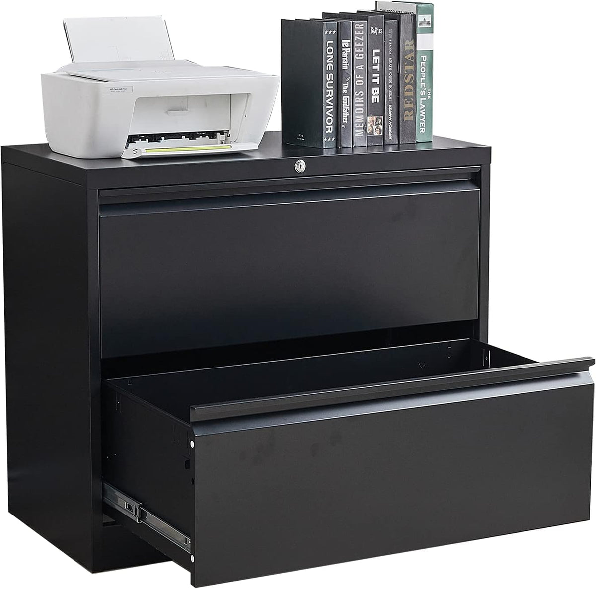 2 Drawer Black Steel Lateral File Cabinet with Lock K4949