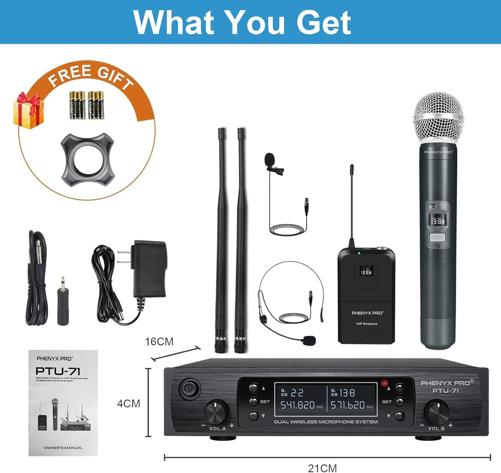Dual Channel Wireless Microphone System with Handheld Bodypack Headset Lapel W93277