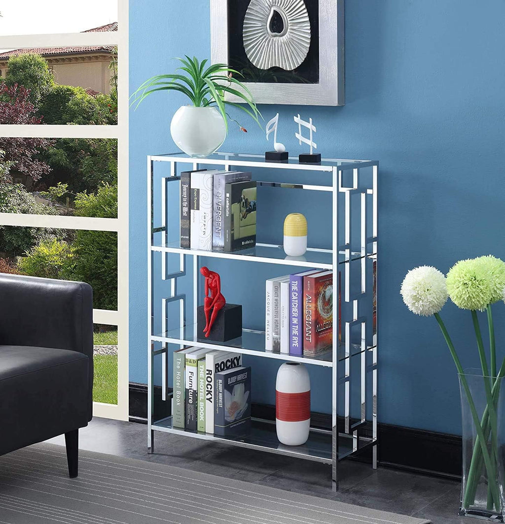 Chrome 4 Tier Bookcase with Clear Glass F95714
