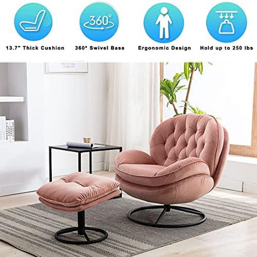 Velvet Swivel Accent Chair with Ottoman Set C5756