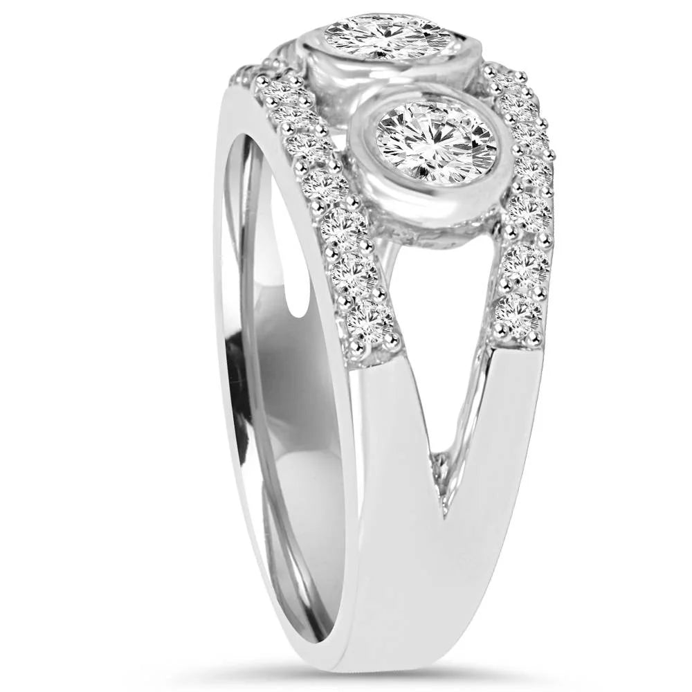 2 1/10ct 3-Stone Natural Diamond Engagement Ring in White Gold G104206