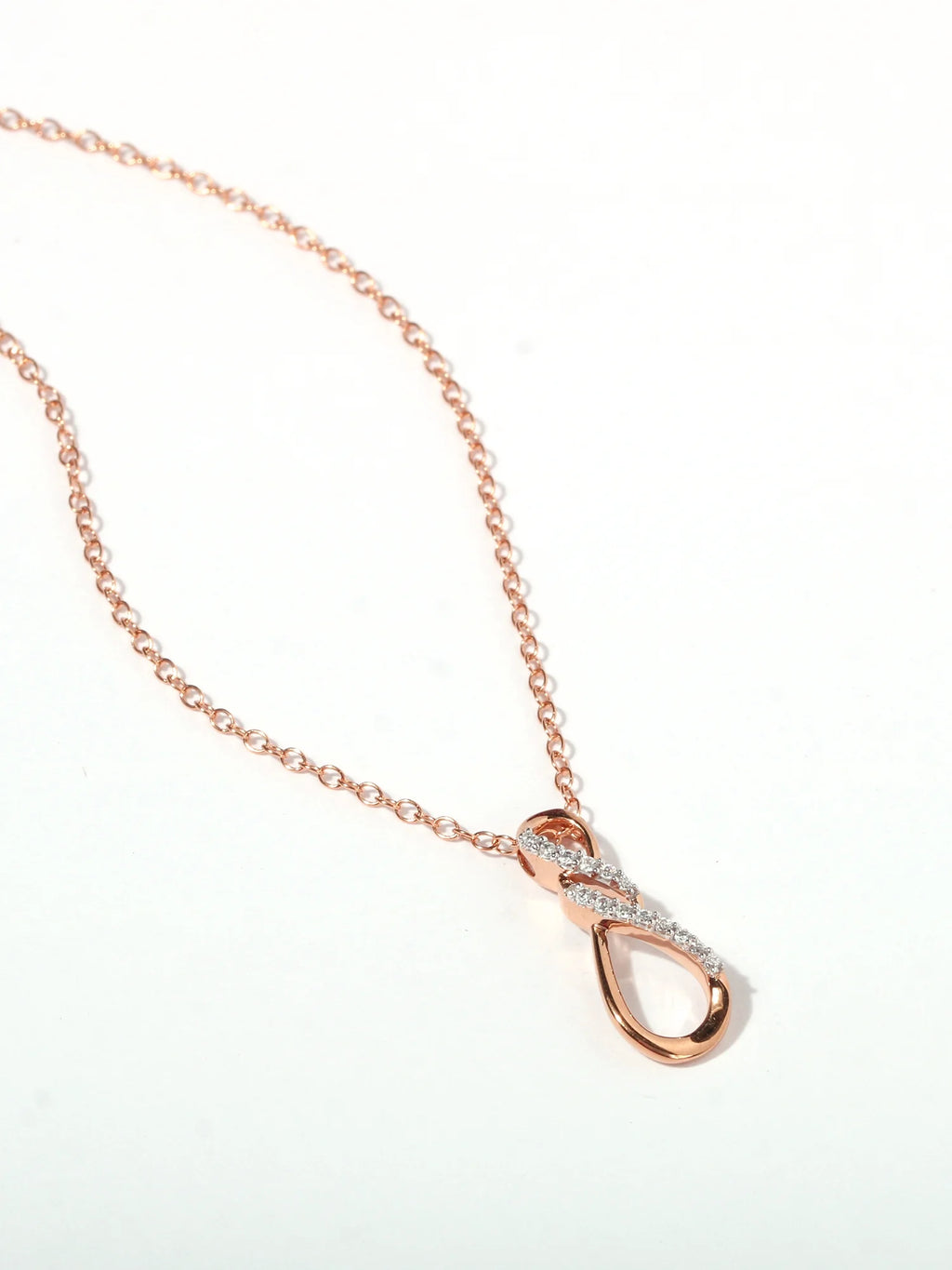 10K Rose Gold Diamond Infinity Pendant Necklace T516