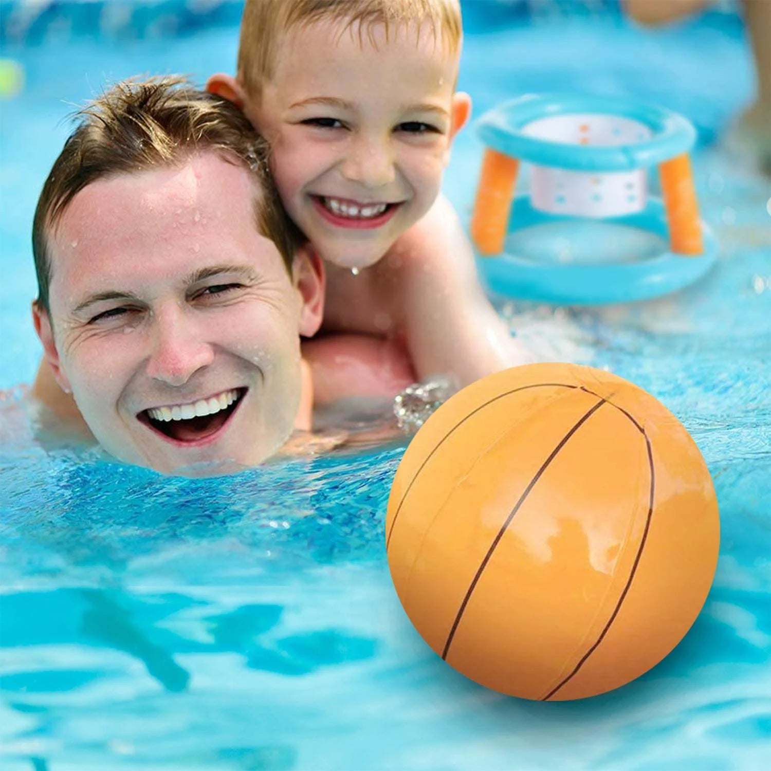 Light Blue Inflatable Pool Game Set with Volleyball Net, Basketball Hoops and Balls O47840