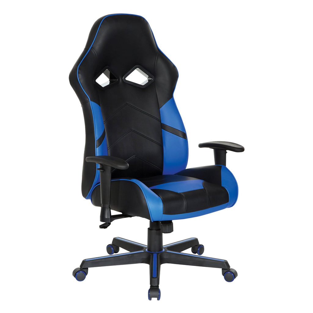 Black Faux Leather Gaming Chair with Blue Accents N208