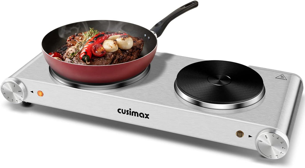 Double Hot Plates Electric Cooktop, Cast Iron, Black Stainless Steel E3356