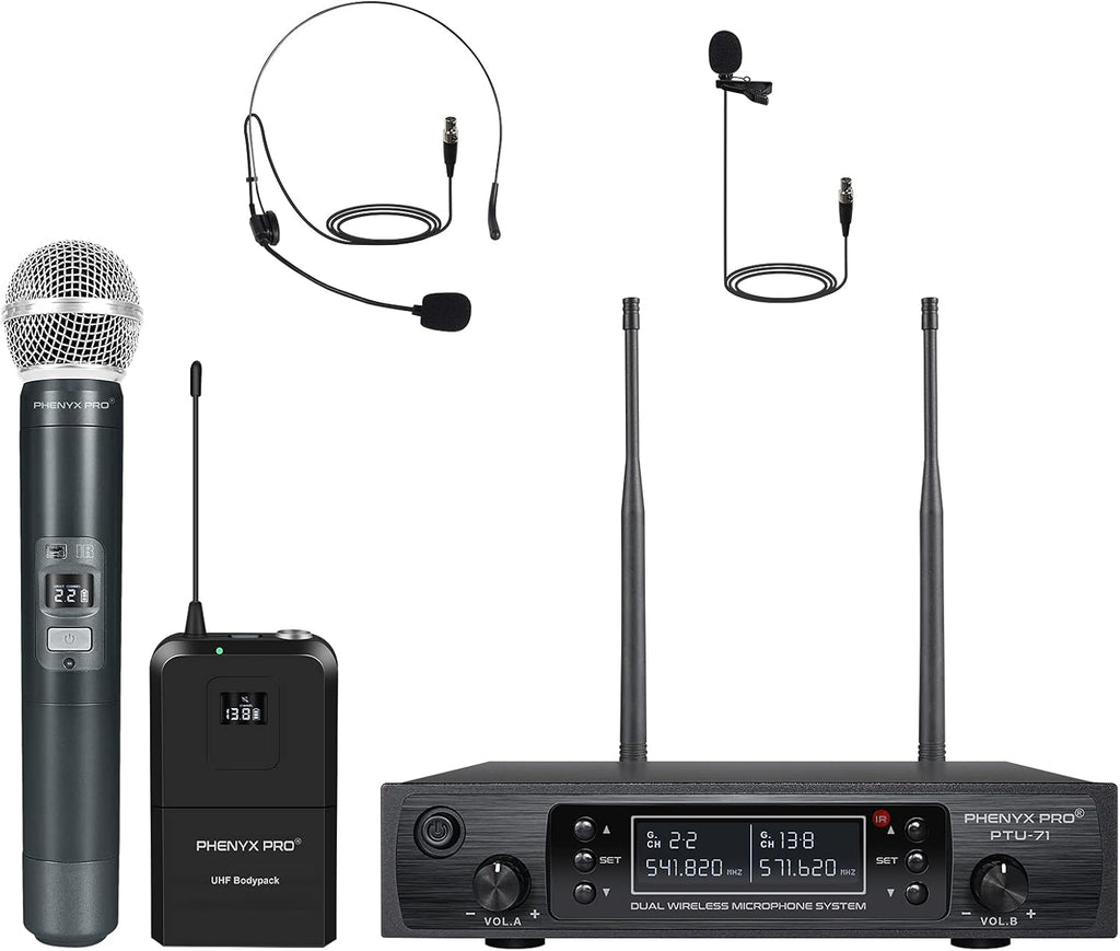 Dual Channel Wireless Microphone System with Handheld Bodypack Headset Lapel W93277
