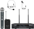 Dual Channel Wireless Microphone System with Handheld Bodypack Headset Lapel W93277