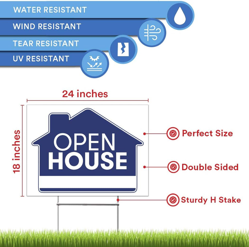 5 Double Sided Blue Property Yard Sign Bulk Pack with 5 Heavy Duty Rust Free H Wire Stakes, 18”x 24”, Pack of 2 G31043