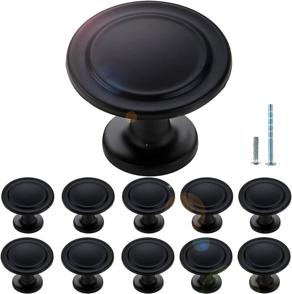 10 Pack Matte Black Cabinet Knobs 1-1/4 Inch R89243