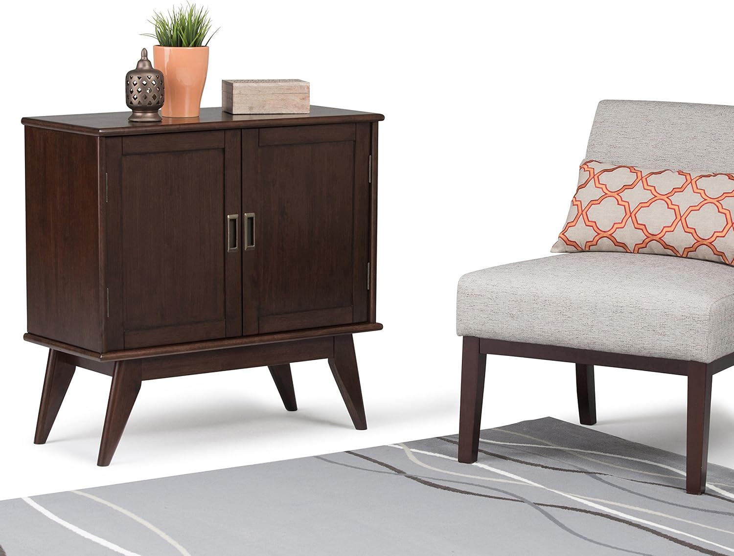 Medium Auburn Brown Solid Wood Low Storage Cabinet with 2 Doors and 2 Adjustable Shelves K869562