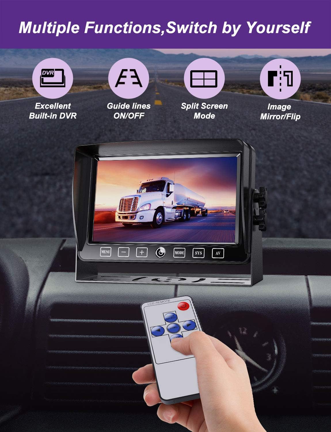 Backup Camera with Monitor Dual Camera System Kit with DVR IP69 Waterproof Wired Camera W890681