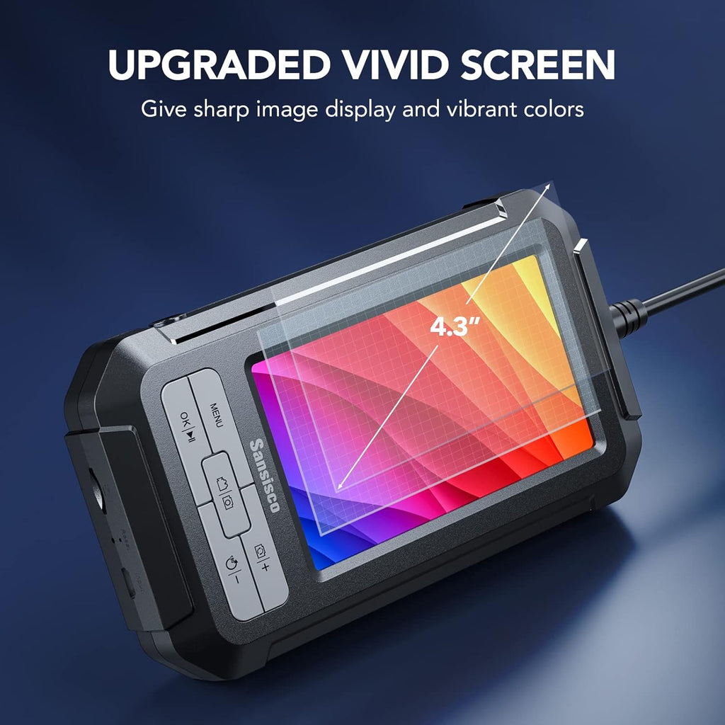 1080P HD Digital Endoscope with 5.5 mm Thin Probe, 4.3-Inch LCD Screen, IP67 Waterproof, 16.5ft Semi-Rigid Cable T409291
