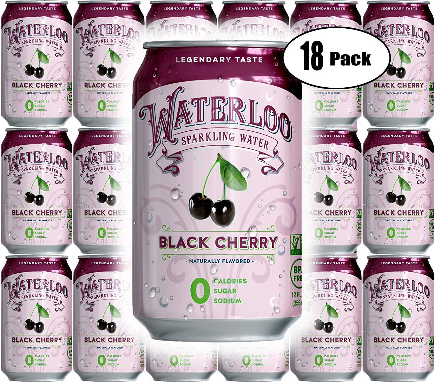 Black Cherry Sparkling Water 12 Fl Oz Can Pack of 18 Q960