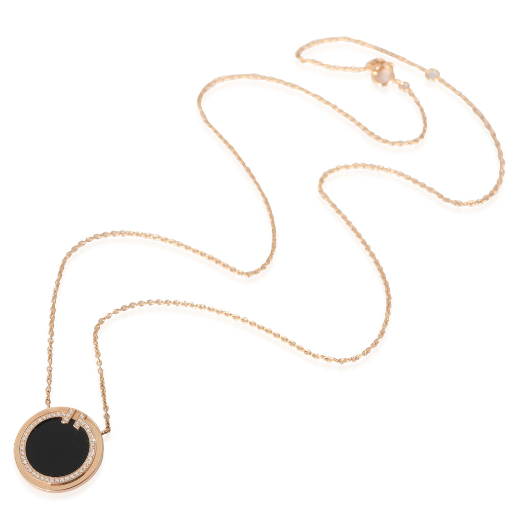 Black Onyx Diamond Circle Pendant 18K Rose Gold E210