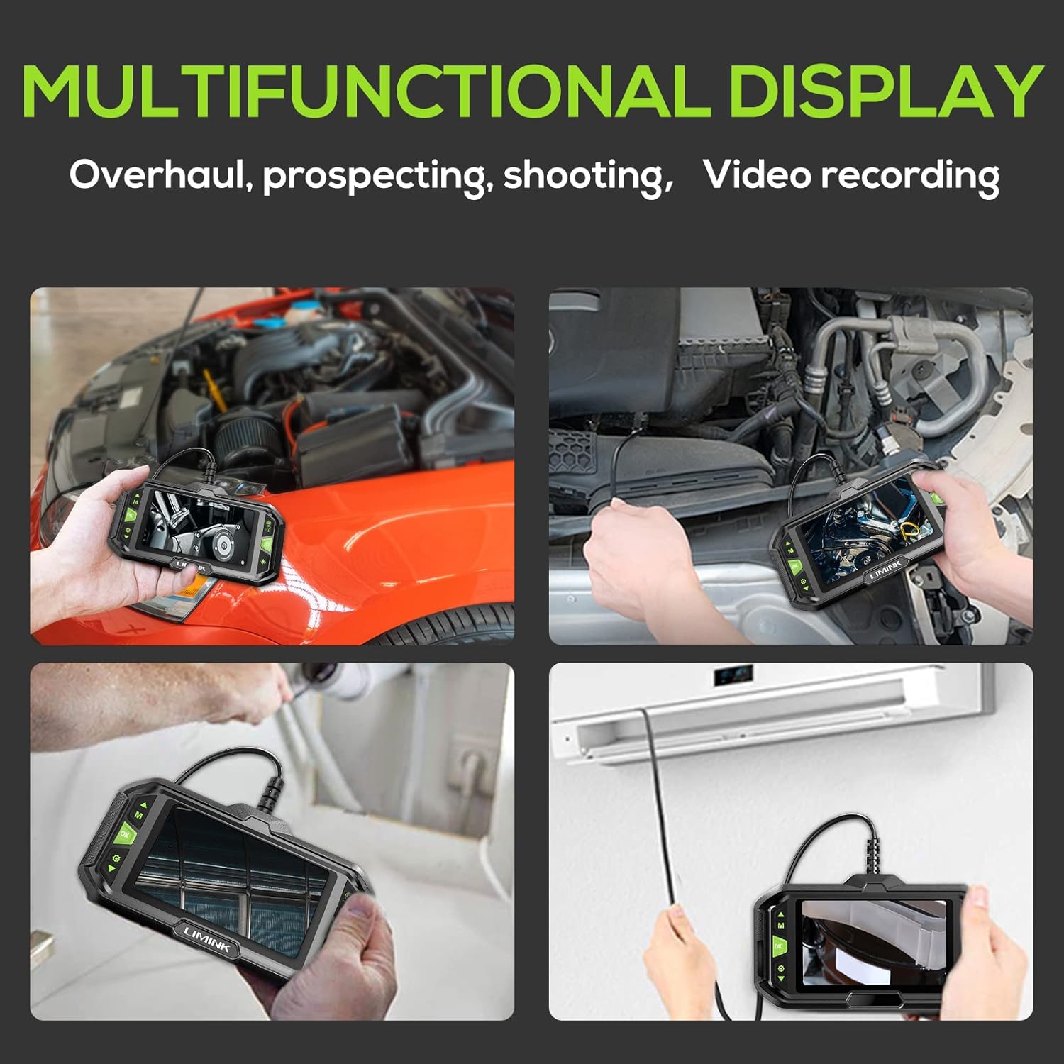 Triple Lens Waterproof Inspection Camera with 4.3 Inch Screen 1080P 32G Card (16.5ft) E639