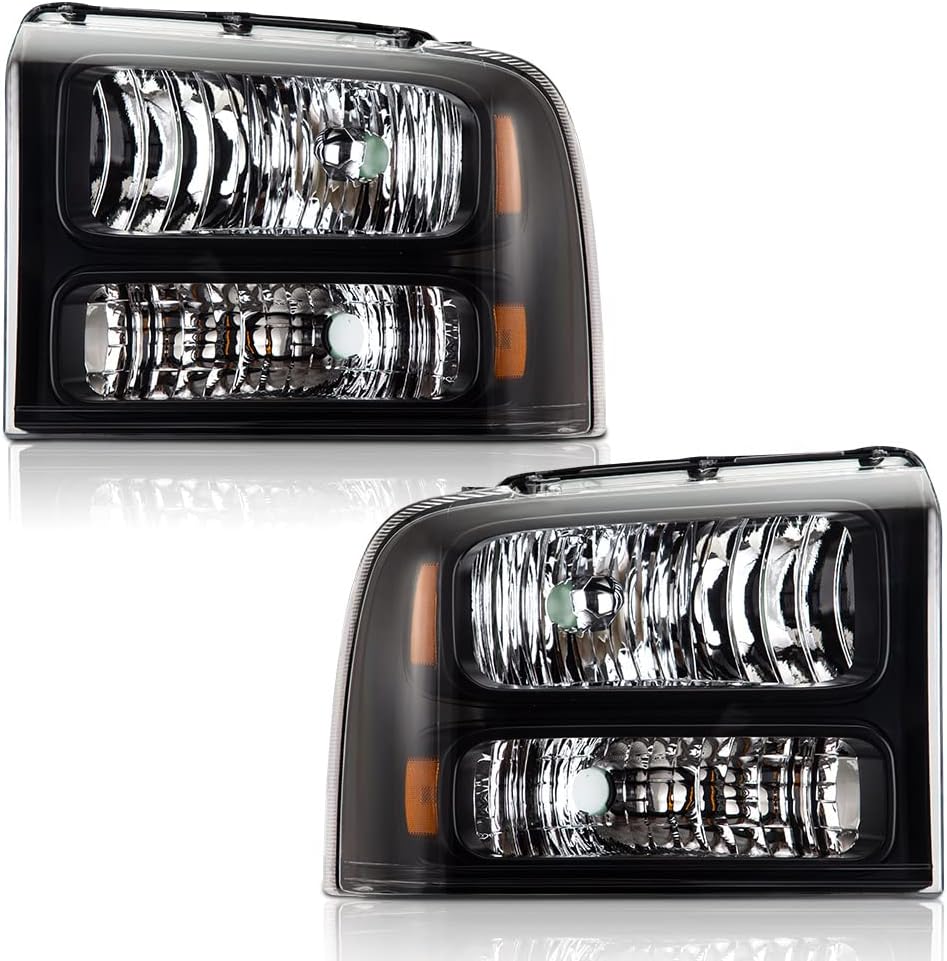 Clear Lens Black Housing Amber Reflector Headlights for Ford Super Duty S320