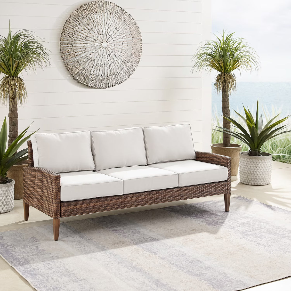 Brown/White Wicker Rattan Outdoor Sofa A423