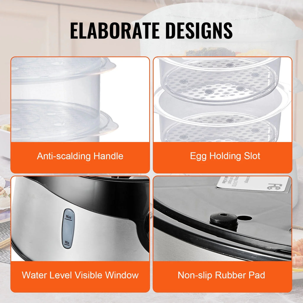 9.5Qt Electric Food Steamer 3-Tier 800W T395