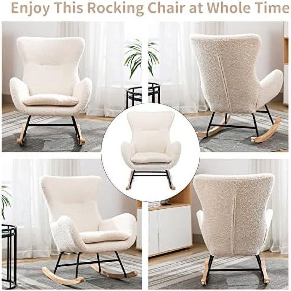 White Velvet Upholstered Glider Rocker Accent Chair with Side Pocket W546098