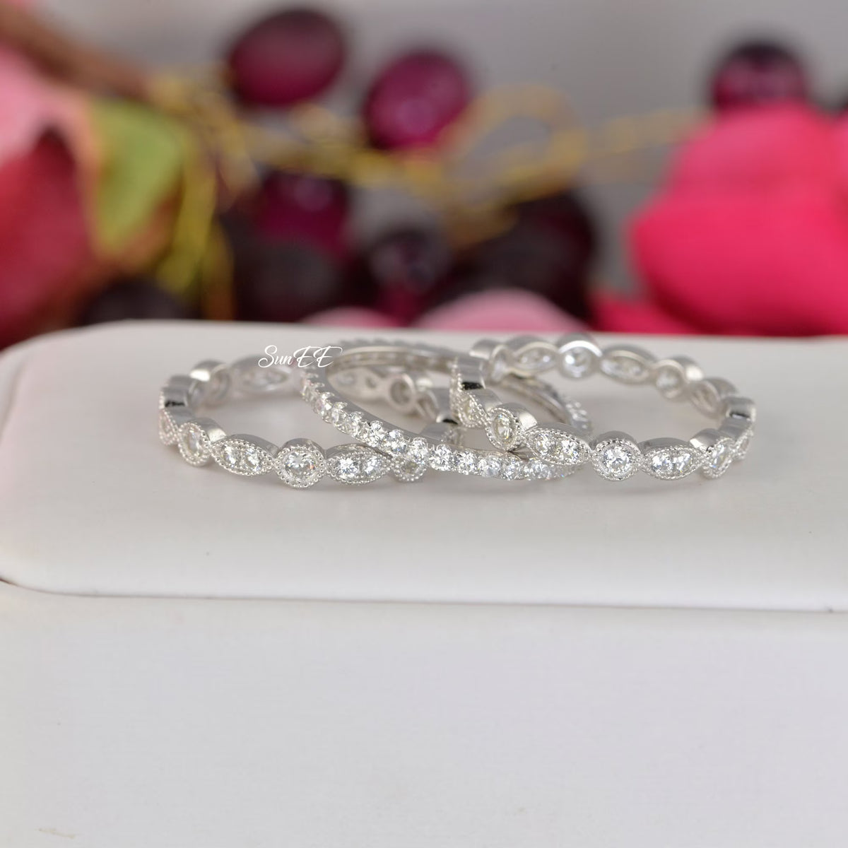 2.06ct Diamond Simulated 925 Sterling Silver Wedding Band Stack Ring L5970