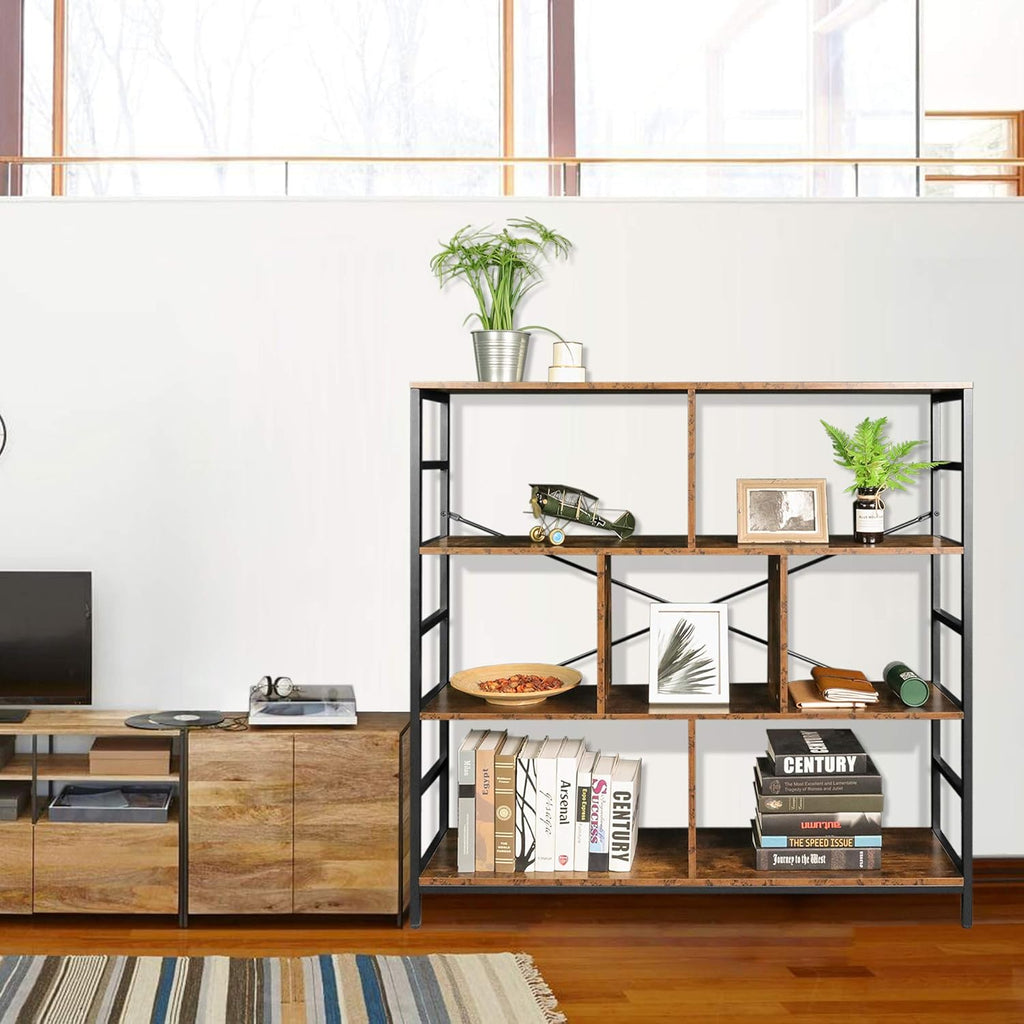 Rustic Brown 3-Tier Bookcase with Open Storage Shelves Y4399