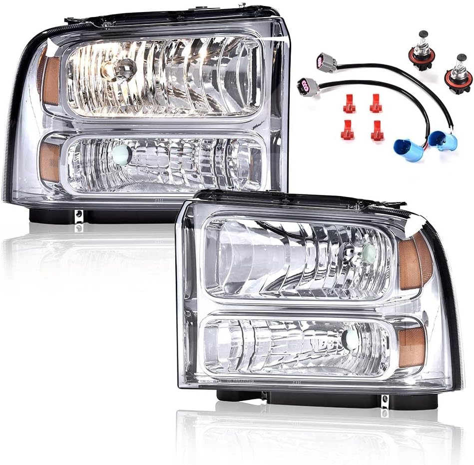 Clear Lens Black Housing Amber Reflector Headlights for Ford Super Duty S320