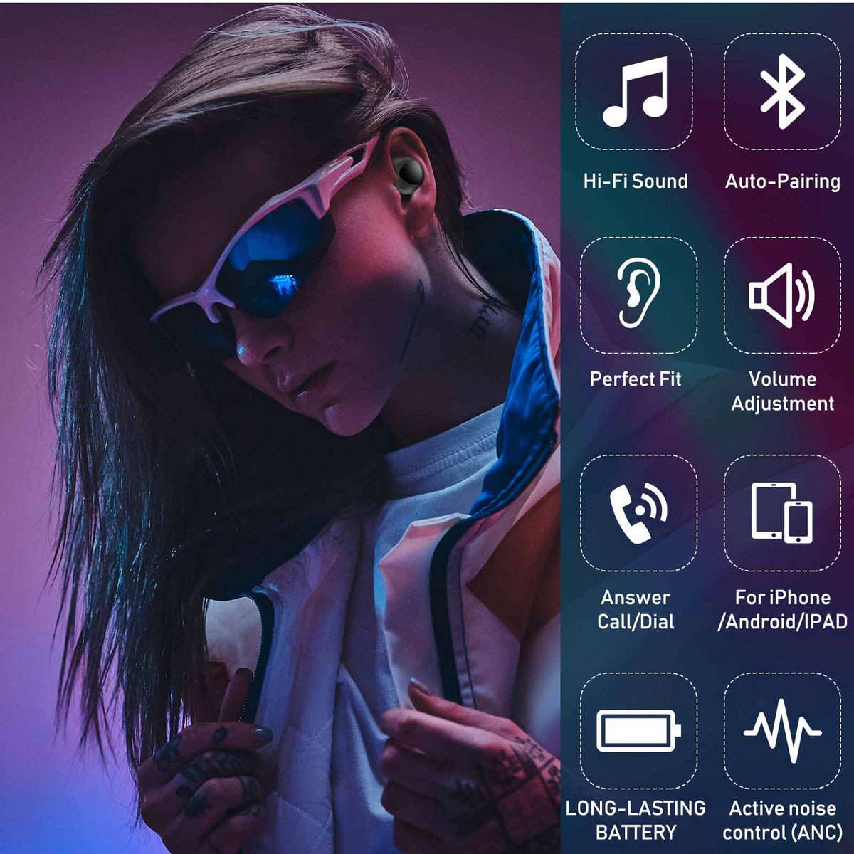 Black True Wireless Earbuds with Active Noise Cancelling L402097