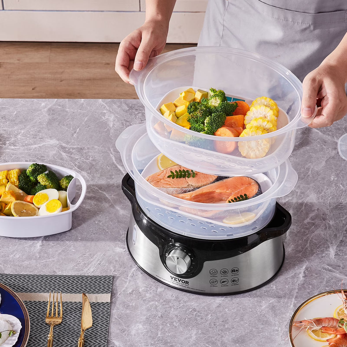 9.5Qt Electric Food Steamer 3-Tier 800W T395
