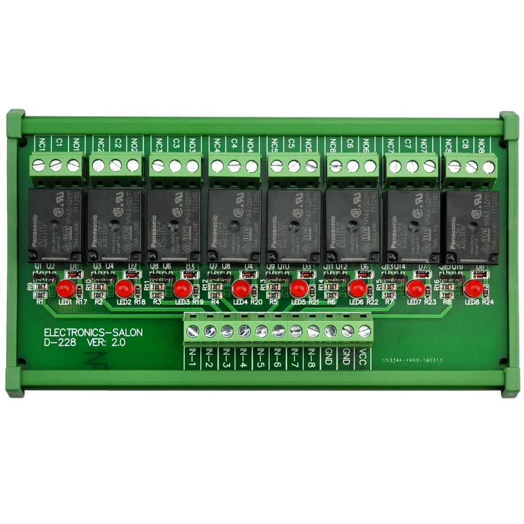 DIN Rail Mount 8 SPDT Power Relay Interface Module, DC 12V, Pack of 2 W815
