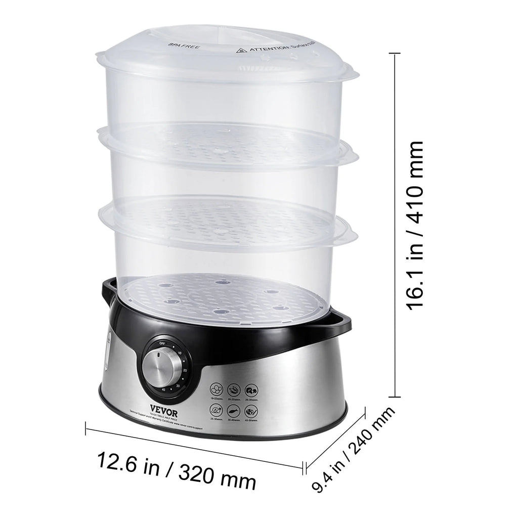 9.5Qt Electric Food Steamer 3-Tier 800W T395
