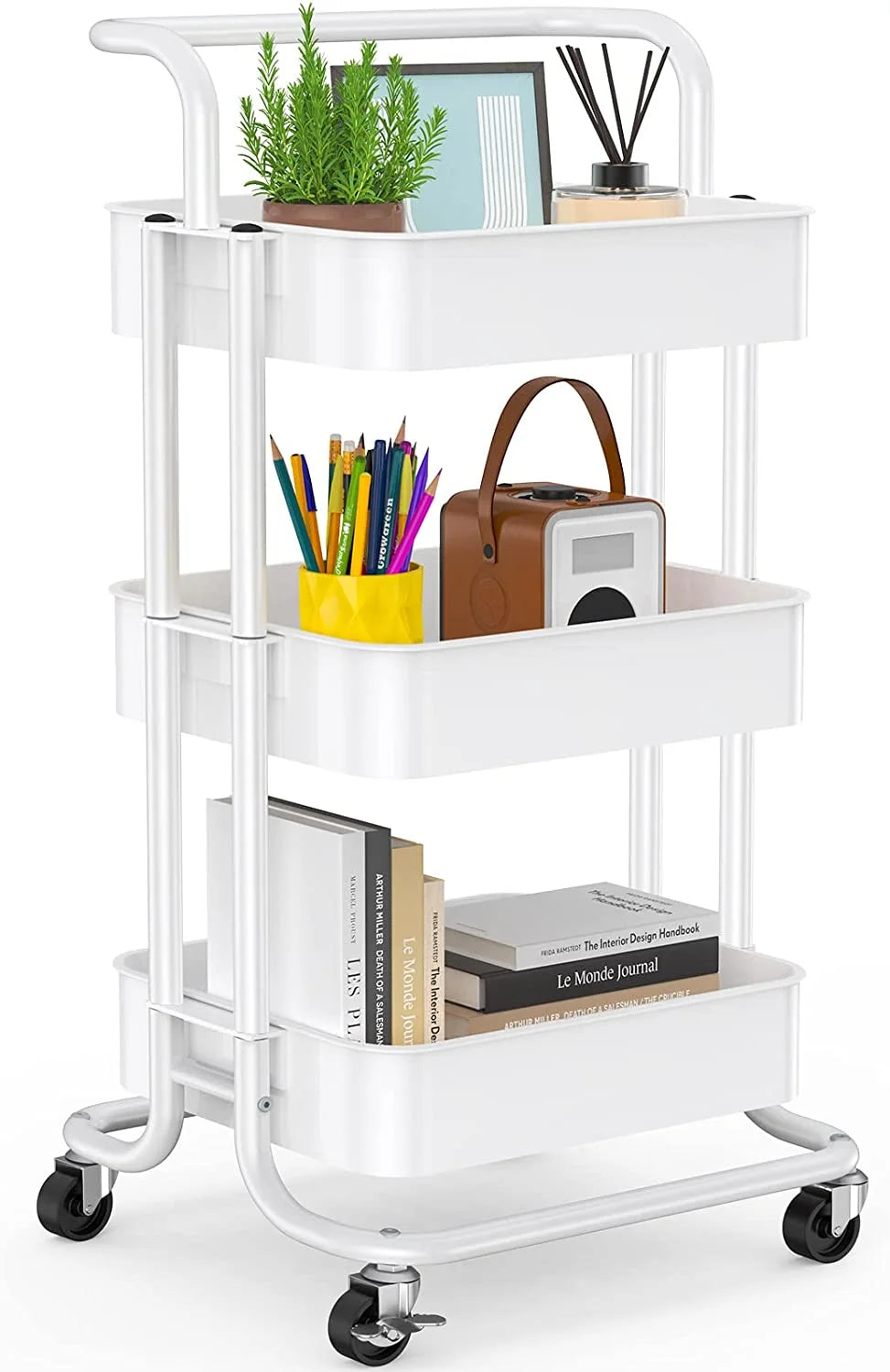3 Tier Mesh Utility Cart with Handle and Lockable Wheels M2381