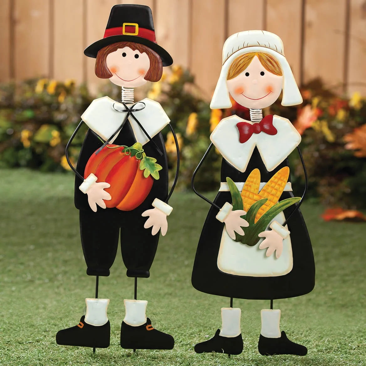 Pilgrim Boy and Girl Metal Lawn Stakes Set Q5875