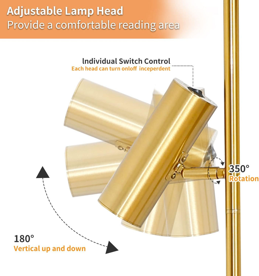 Double Head Floor Lamp with Foot Switch, Brass/Gold Finish P6530