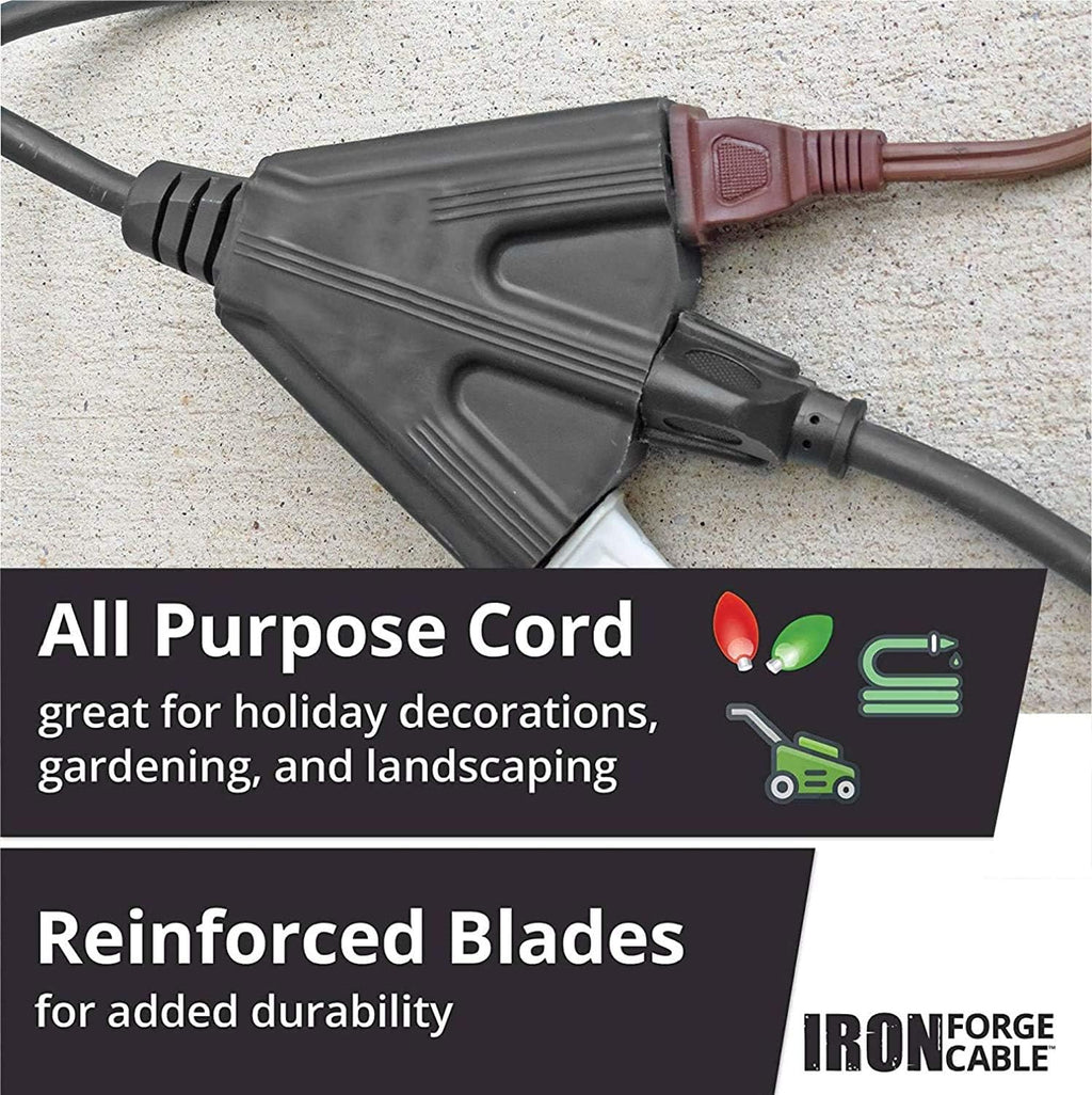 2 Pack 25 Ft Outdoor Extension Cords with 3 Electrical Power Outlets, 16/3 SJTW Black Cable with 3 Prong Grounded Plug L523546