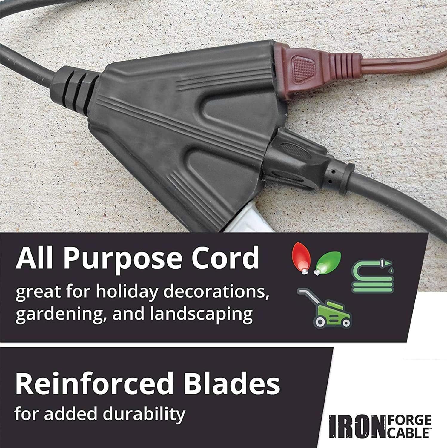 2 Pack 25 Ft Outdoor Extension Cords with 3 Electrical Power Outlets, 16/3 SJTW Black Cable with 3 Prong Grounded Plug L523546