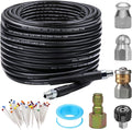 Sewer Jetter Kit for Pressure Washer 50FT, 5800PSI Drain Cleaner Hose 1/4 Inch NPT, Rotating Sewer Jetting Nozzle, Waterproof Tape Pack of 2 C191693