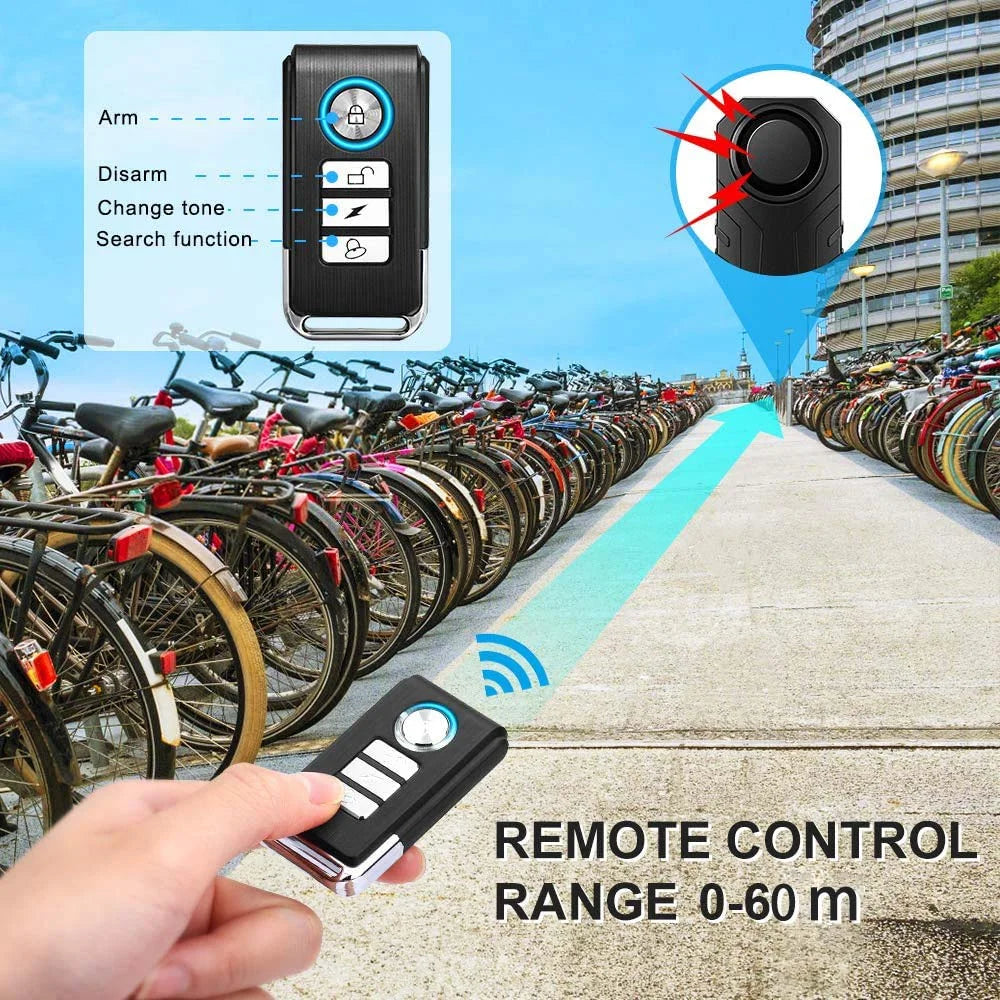 2 Set Wireless Bike Alarm with Remote, Anti-Theft Vibration Motion Sensor Alarm, IP55 Waterproof 113dB Alarm P498
