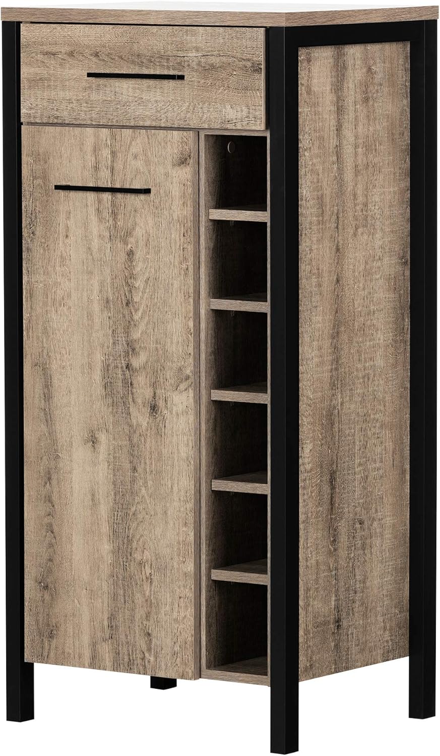 Weathered Oak and Matte Black Bar Cabinet with Storage M7955
