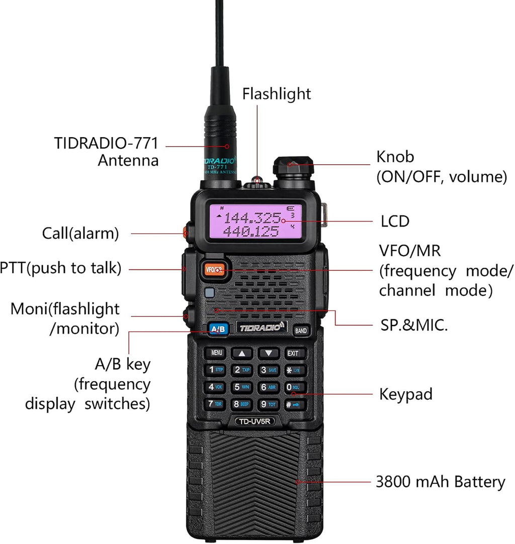 2 Pack Ham Radio Handheld Walkie Talkie with Rechargeable 3800mAh Extended Battery Antenna Earpiece and Programming Cable T692584