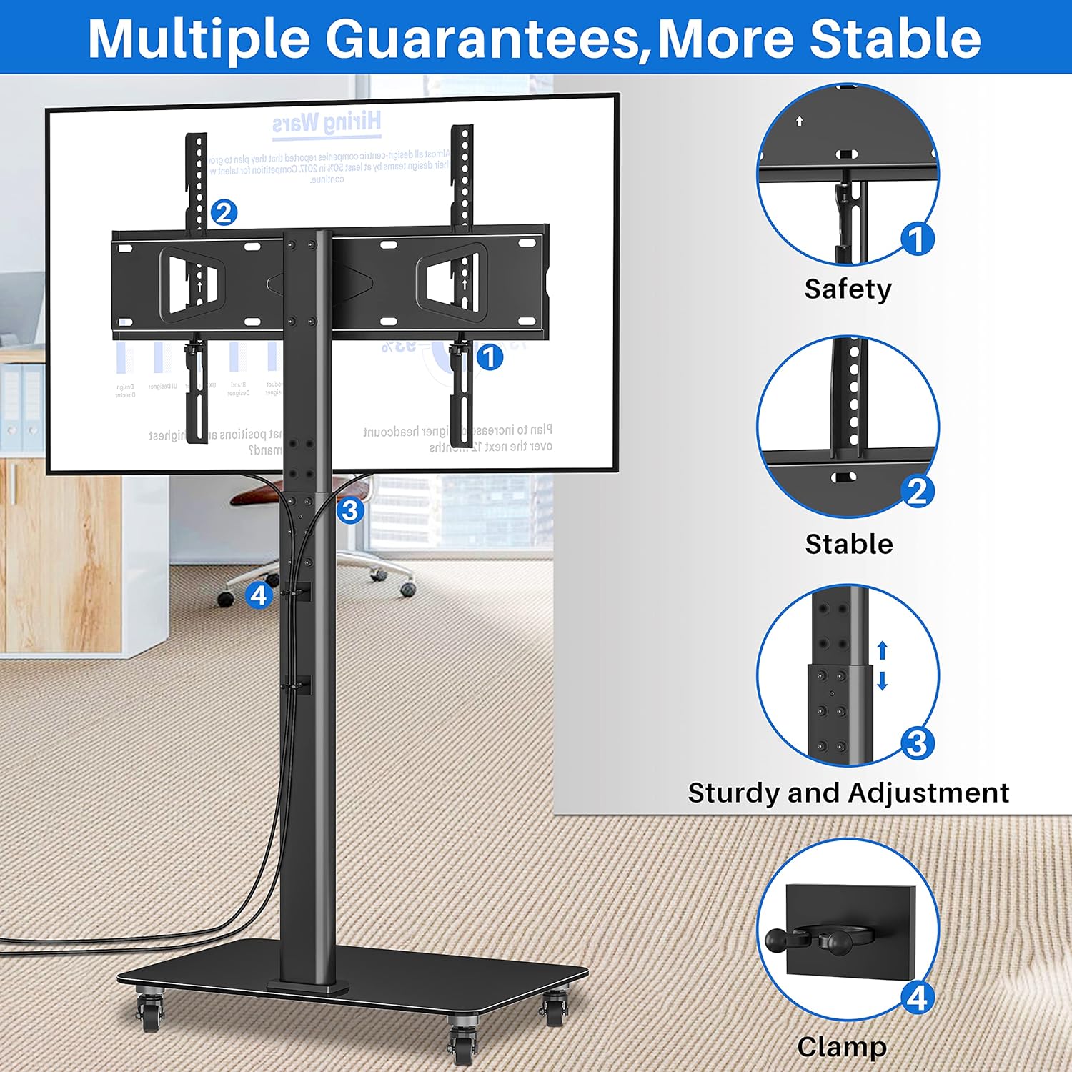 Tall TV Stand with Wheels, Height Adjustable, Max VESA 600x400mm U644075
