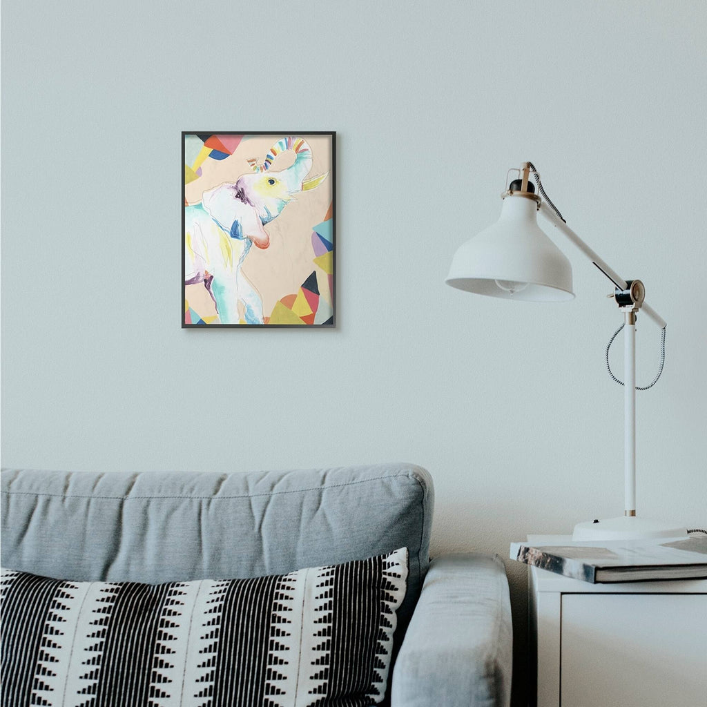 Colorful Abstract Elephant Animal Rainbow Drawing Framed Giclee Texturized Art G3079