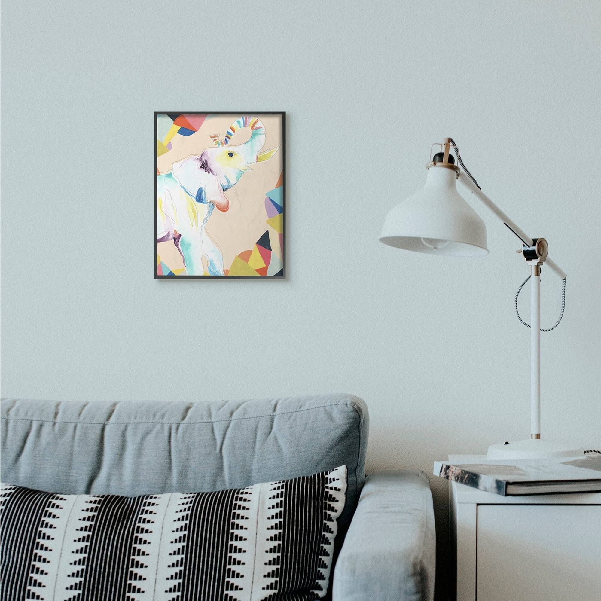 Colorful Abstract Elephant Animal Rainbow Drawing Framed Giclee Texturized Art G3079