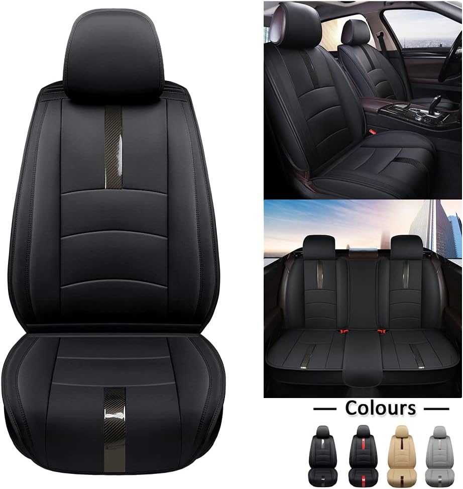 Black Leather Car Seat Covers Full Set Waterproof U14022