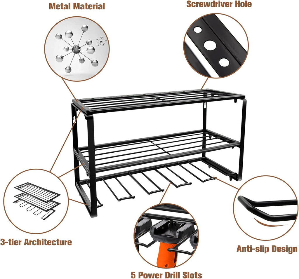 Wall Mounted Tool Storage Rack with Drill Holder, Pack of 2 C587175