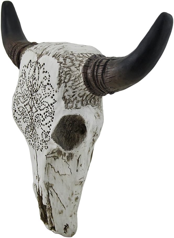 Carved White Bull Skull Wall Hanging Pack of 2 K995